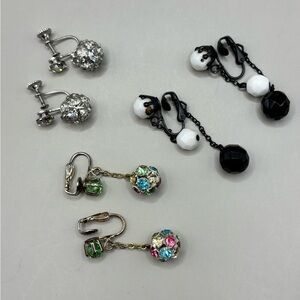 3 Pair Vintage Chandelier Drop Dangle Clip Earrings Weiss & Unmarked